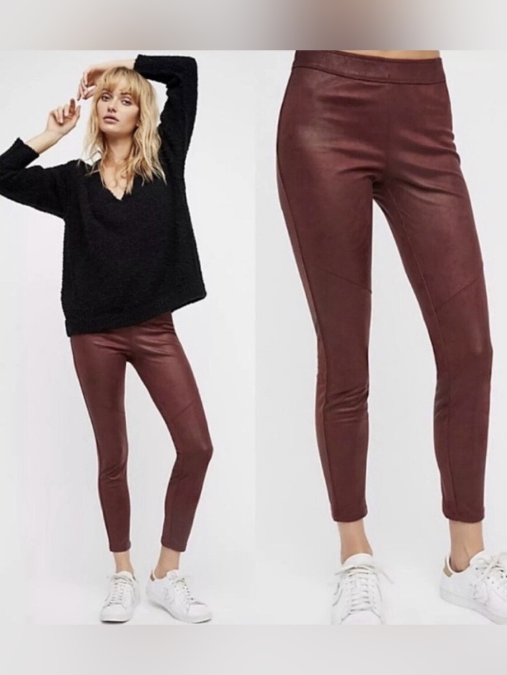 Free People Midnight Vegan Faux Suede Leggings Pants Wine Burgundy Size 27